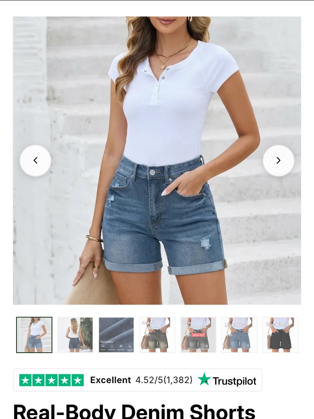 High-Rise Cuffed Denim Shorts in Medium Blue